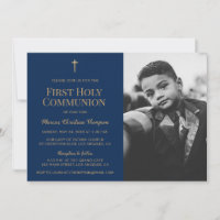 Marinho Azul Dourado Cross Boy First Sagrada Comun