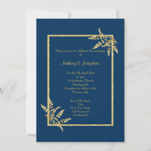 Convite Marinho Azul Dourado ELEGANTE CLASSIC WEDDING