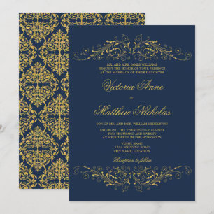 Convite Marinho Azul Dourado Flourar Azul