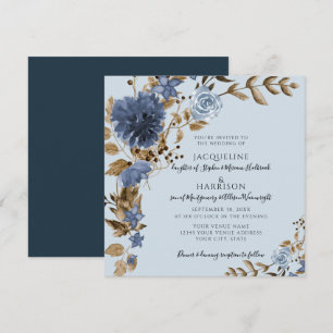 Convite Marinho Azul Dusty Terra Floral Casamento Verde