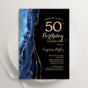 Convite Marinho Azul e Agate Dourado 50º Aniversário