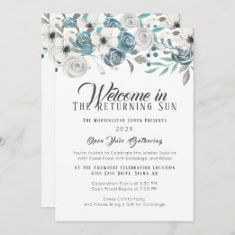 Convite Marinho Azul e Branco Floral Yule Solstício de inv
