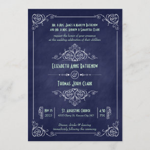 Convite Marinho Azul e Casamento Deco do Quadro de Chalkbo