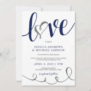 Convite Marinho Azul e Cinza do Script de Amor Casado