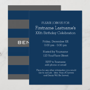 Convite Marinho Azul e Cinza Rúgios de Rugby com Nome Per