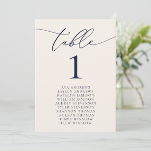 Convite Marinho Azul e Creme Número da Tabela de Casamento