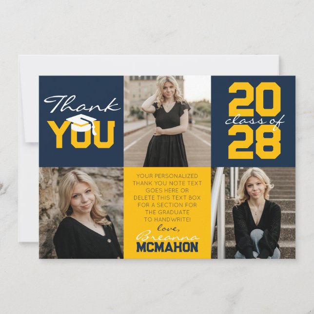 Convite Marinho Azul e Dourado 3 Graduação de Fotografias  (Frente)