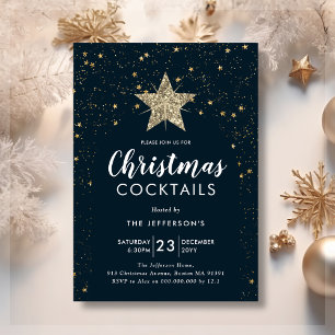 Convite Marinho Azul e Dourado Coquetel de Natal nas Estre