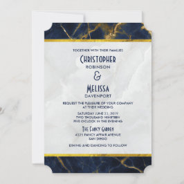 Convite Marinho Azul e Dourado Marble Modern Casamento com