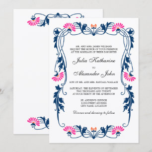 Convite Marinho Azul e Fuchsia - Nupa Floral