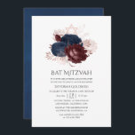Convite Marinho Azul e Maroon Floral Bat Mitzvah<br><div class="desc">Marinho azul,  marrom e rosa dourado taco mitzvah convite com sotaque de cor rosa-pincel.</div>
