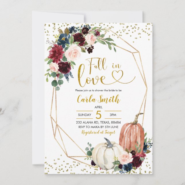 Convite Marinho Azul E Marsala Caem No Chá de panela Do Am (Frente)