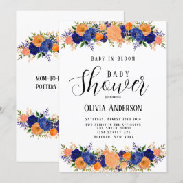 Convite Marinho Azul e Orange Baby In BloChá de fraldas