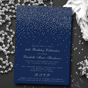 Convite Marinho Azul e Prata Glam Confetti Aniversário