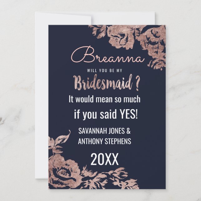 Convite Marinho Azul e Rosa Dourado (Frente)