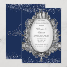 Marinho Azul e Silver Frame Glitter Casamento Real