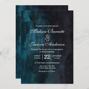 Convite Marinho Azul e Teal Watercolor Casamento