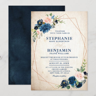 Convite Marinho Azul Escamudo Rosa Rosa Rosa Boho Casament