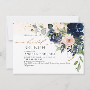Convite Marinho azul-esmalte Flores de Aquarela Bridal Bru