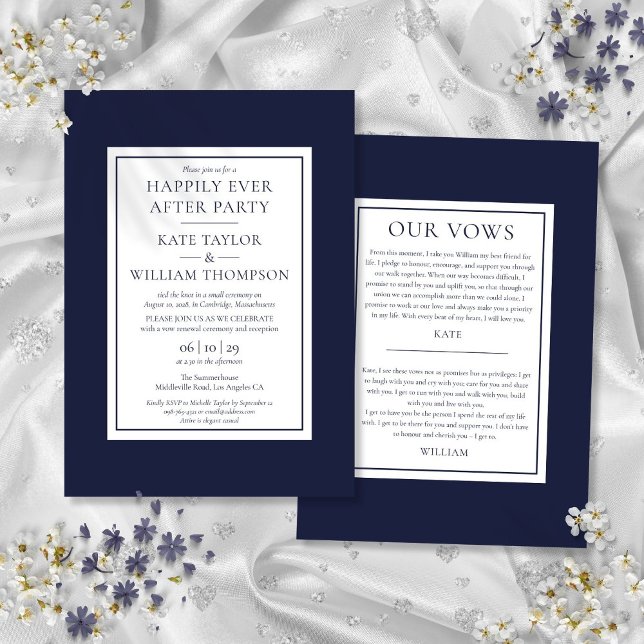 Convite Marinho Azul Feliz Sempre Após Votações De Casamen (Navy Blue Happily Ever After Party Wedding Vows Invitation)