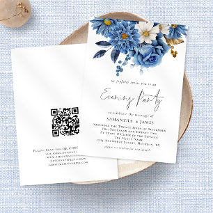 Convite Marinho Azul Florais Qr Código Casamento Noite Par