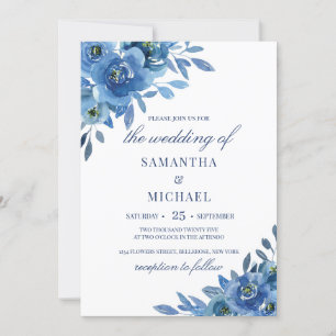 Convite Marinho azul floral casamento romântico de invern