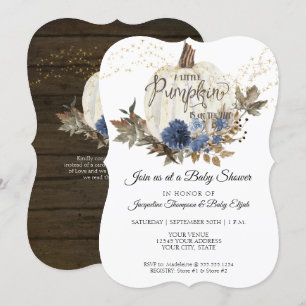 Convite Marinho Azul Floral Chá de fraldas de Abóbora Bran