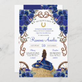 Convite Marinho Azul Floral Oeste Charra Quinceañera