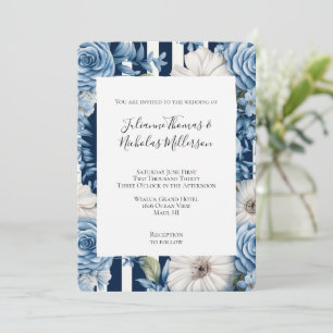 Convite Marinho Azul Floral Stripes Casamento
