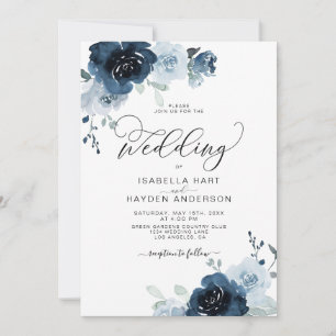 Convite Marinho Azul Flores Flores Casamento Floral