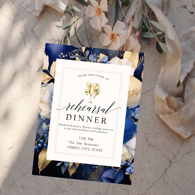 Convite Marinho Azul Flores, Janto de ensaio de Provandos  (Criador carregado)