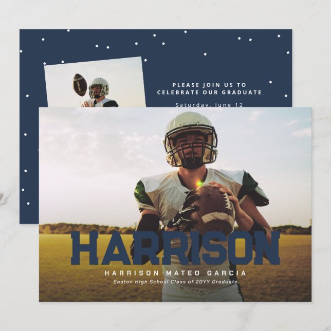 Convite Marinho azul formando de formando de nome a preto  (Frente/Verso)