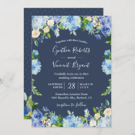 Convite Marinho Azul Hydrangeas Floral Casamento Romântico