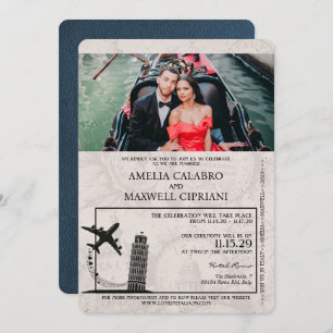 Convite marinho Azul Itália Passaporte Casamento