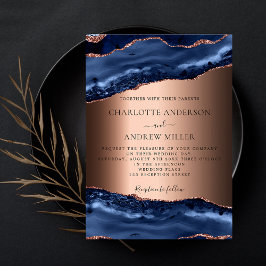 Convite Marinho azul- marble rosa dourado