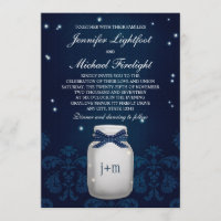 Marinho Azul Mason Jar com Fireflies Casamento