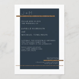 Convite Marinho Azul Mínimo Moderno Dourado Casamento Bran