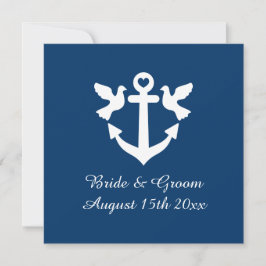 Convite Marinho azul-náutica e casamento das pombas branca