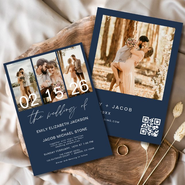 Convite Marinho Azul O Casamento do Código QR Fotográfico  (Criador carregado)