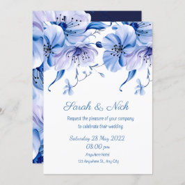 Convite marinho azul poeirento azul floral casamento azul 