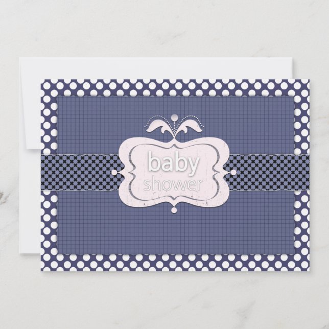 Convite Marinho Azul Polkadot Baby Shower Invants (Frente)