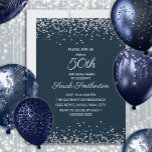 Convite Marinho Azul Prata Diamante Brilhante 50º Aniversá<br><div class="desc">Convite de aniversário azul-marinho elegante e chic 50º para mulheres com brilho brilhante e texto branco de caligrafia/roteiro. O texto e as fontes são completamente personalizáveis neste convite para que você possa alterá-lo para funcionar em qualquer idade. Entre em contato conosco para obter ajuda com suas personalizações ou para solicitar...</div>