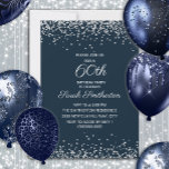 Convite Marinho Azul Prata Diamante Brilhante 60º Aniversá<br><div class="desc">Marinho elegante e chic azul 60º convite de aniversário para mulheres com brilho brilhante e texto branco de caligrafia/roteiro. O texto e as fontes são completamente personalizáveis neste convite para que você possa alterá-lo para funcionar em qualquer idade. Entre em contato conosco para obter ajuda com suas personalizações ou para...</div>