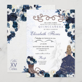 Convite Marinho azul Princesa Charra Quinceañera