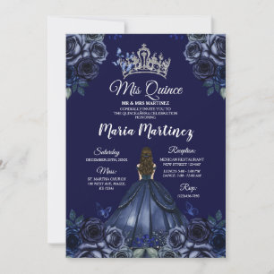 Convite Marinho Azul Princesa Prateada Mis Quince