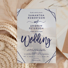 Convite Marinho azul quadro simples foto script casamento