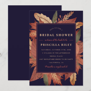 Convite Marinho azul queda castanho chá de panela floral