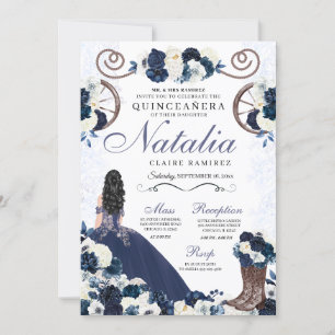 Convite Marinho Azul Ranchero Princess Dress Quinceanera