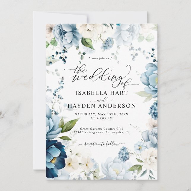 Convite Marinho Azul Retroativo - Casamento Tudo Em 1 Códi (Frente)