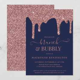 Convite Marinho Azul Rosa Dourado Glitter Drives Brunch Bu